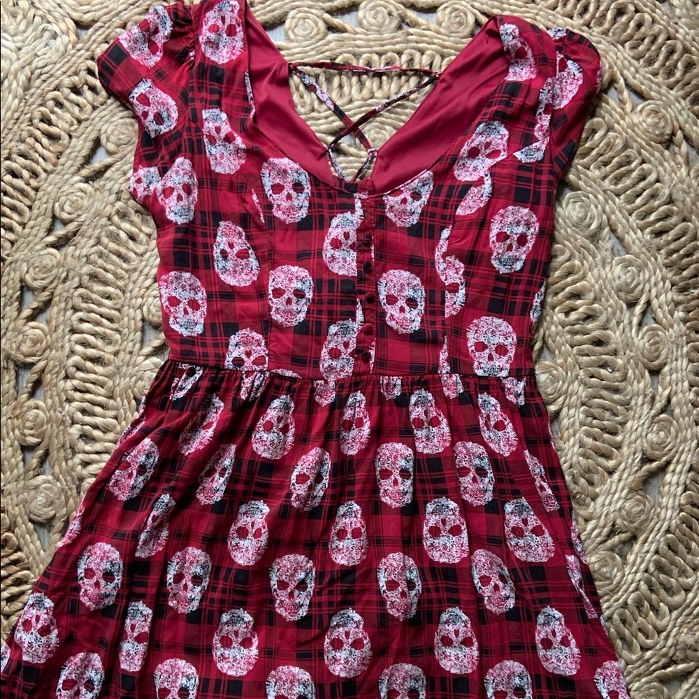 SOLD Red Plaid Skater Dress With Skulls